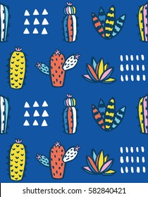 Bright cactus and succulent pattern design. Vector illustration.