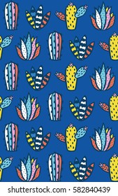 Bright cactus and succulent pattern design. Vector illustration.