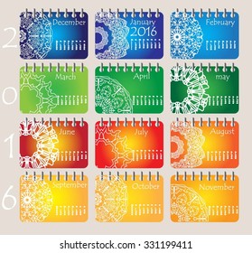 bright calendar for had of beautiful patterns mandalas