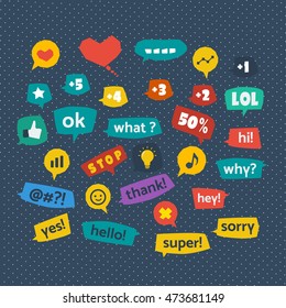 Bright callouts, smooth style. Set of different messages on a blue background