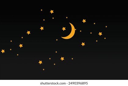 Bright calm tranquil serene glitter starlit spark twinkle dusk dust cloud nightfall shape beauty concept. Cute art fantastic nobody nighttime sparkle design draw crescent element cartoon style text