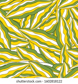 Bright camouflage with yellow, green and white stripes. Vector seamless pattern. Design for fabrics children's clothing.