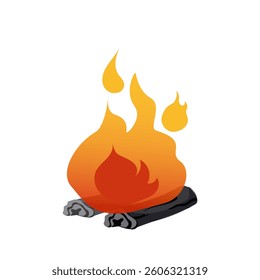 A bright campfire crackles with flames, sending sparks into the night sky. Isolated bonfire on white background