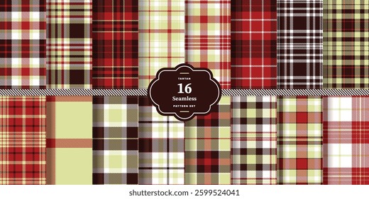 Bright Canary Seamless Tartan with Vintage Crimson accents Textile Design Set of 16