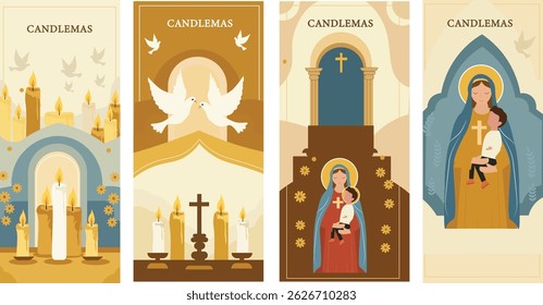 Bright Candlemas Illustration with Abundance of Lit Candles