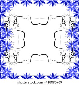 bright card with abstract flowers and frame for the text in the form of a girl silhouette. vector image. for design, postcards, wallpaper