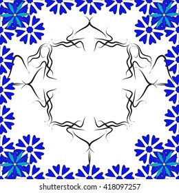 bright card with abstract flowers and frame for the text in the form of a girl silhouette. vector image. for design, postcards, wallpaper