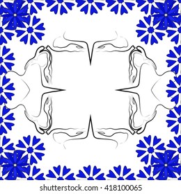 bright card with abstract flowers and frame for the text in the form of a girl silhouette. vector image. for design, postcards, wallpaper