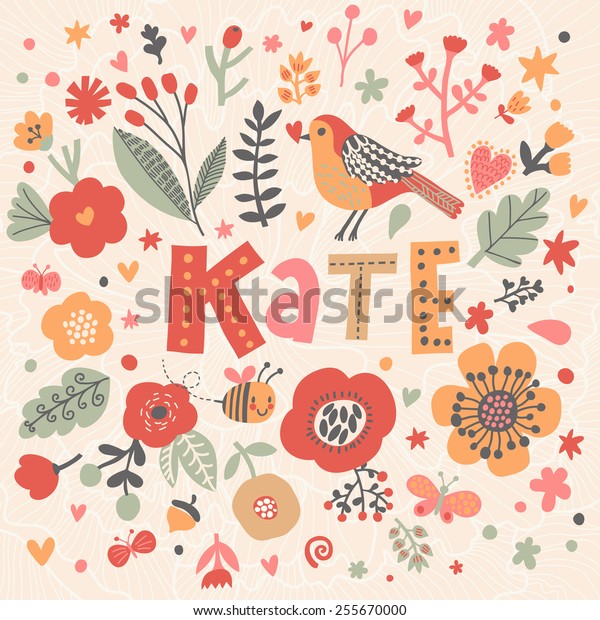 Download Bright Card Beautiful Name Kate Poppy Stock Vector (Royalty Free) 255670000