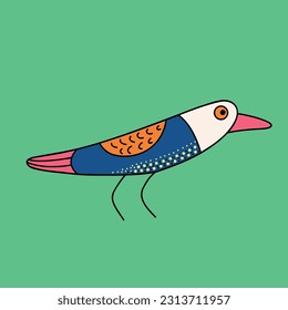 Una tarjeta luminosa con un pájaro, ilustración plana moderna en un estilo doodle moderno
