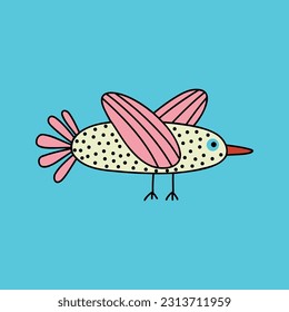 A bright card with a bird, Modern flat illustration in a trendy doodle style