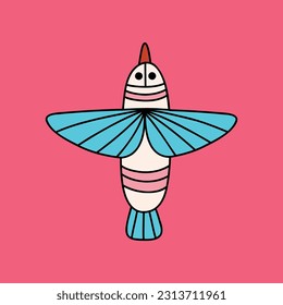 A bright card with a bird, Modern flat illustration in a trendy doodle style