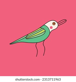 Eine helle Karte mit einem Vogel, Moderne Flachgrafik im trendigen Doodle-Stil