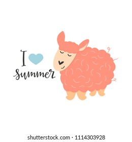 Bright card with cute dreaming sheep.