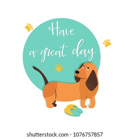 Bright card with cute hound and text Have a good day