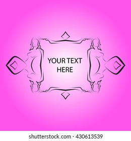 bright card with  frame for the text in the form of a girl silhouette. Frame for text. Vector frame for text. Frame for text of sketches of girls. Sketch of girls. Design frame for text