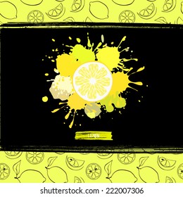 bright card with lemon, linear seamless pattern included in swatches