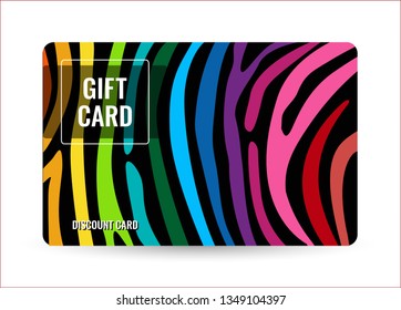 Bright card with rainbow line. Creative Gift card on black background. Universal dark flyer template for advertising your business. Vector Illustration.