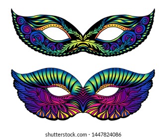 Bright carnival masks isolated on white background