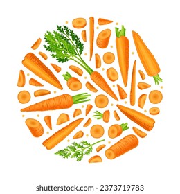 Bright Carrot Vegetable and Crop Round Composition Design Vector Template