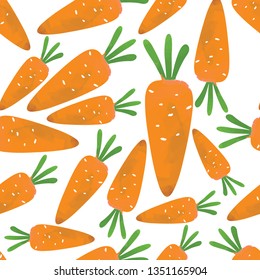 Bright carrots seamless pattern. Fresh cute veggies background. 