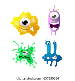 Bright cartoon bacteria with funny faces illustrations set