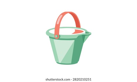 Bright cartoon beach bucket with handle and water hologram in soft pastel colors for summer outdoor fun and water play