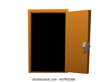 bright cartoon brown wooden door open isolated