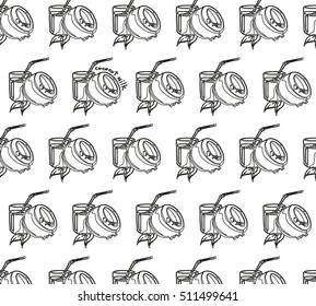 Bright cartoon drawing vector juicy coconut background. Exotic nut for diet, recipe, cafe, fitness menu, veganism, patters