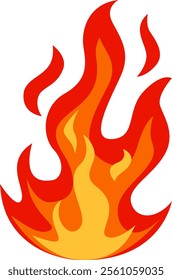 Bright cartoon fire blazing with vibrant red and orange flames, creating a hot and dangerous atmosphere against a clean white background, exuding energy and intensity