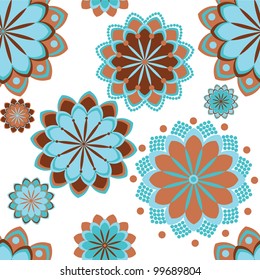 Bright cartoon floral seamless pattern with flowers