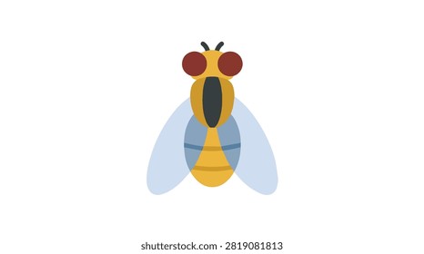 Bright cartoon fly with yellow wings red eyes black antennas blue body educational nature illustration for kids