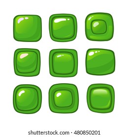 Bright cartoon green vector buttons for web or game ui design