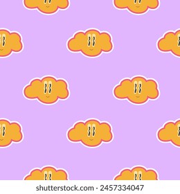 Bright cartoon groovy clouds in 2000s style seamless pattern on a light background