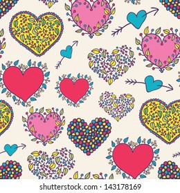bright cartoon hearts seamless pattern