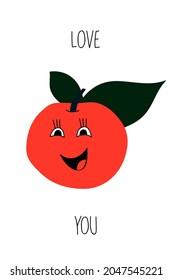A bright cartoon illustration of funny fruits. Apple