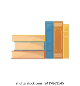 Bright cartoon illustration of stack of books. Graphic print concept of reading, knowledge, studying and education. Vector colorful school and science element