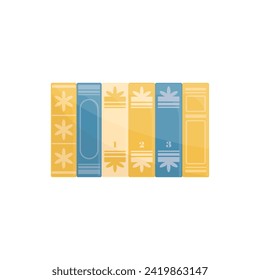 Bright cartoon illustration of stack of books. Graphic print concept of reading, knowledge, studying and education. Vector colorful school and science element