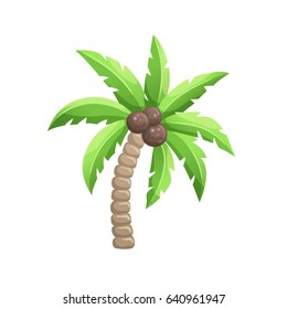 Bright cartoon palm tree icon. Colorful coconut palm symbol isolated on white background. Vector illustration.