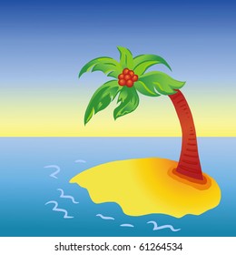 Bright cartoon palm tree on island (eps8)