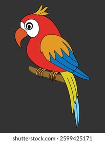 Bright Cartoon Parrot on Branch
