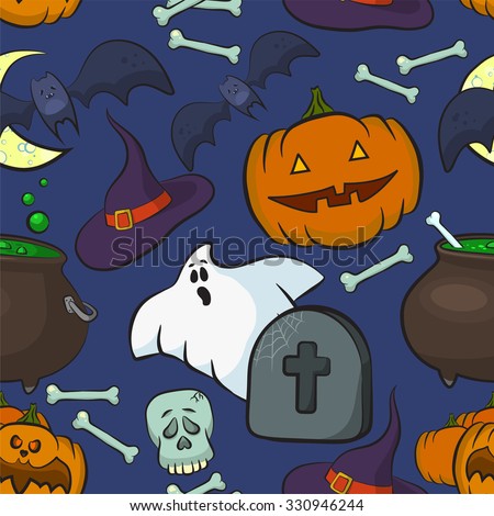 Bright Cartoon Pattern For Halloween Vector Seamless Pattern Pumpkin Ghost Bat Bright Cartoon Pattern For Halloween Vector Seamless Pattern Pumpkin Ghost Bat