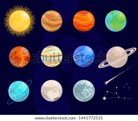 Bright, cartoon planets. Vector isolated objects.