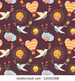 Bright cartoon romantic seamless pattern for nice vintage ornaments