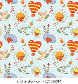 Bright cartoon romantic seamless pattern for nice vintage ornaments