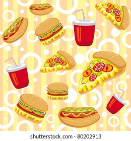 bright cartoon seamless texture of fast food