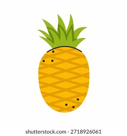 Bright cartoon style pineapple on white background. Fruit illustration.