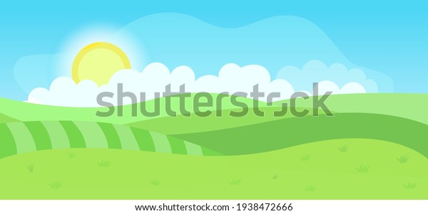 Bright Cartoon Summer Fields Landscape Beautiful Stock Vector (Royalty ...