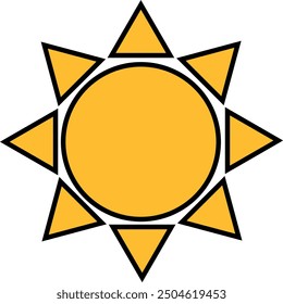 Bright cartoon sun with pointed rays, ideal for weather icons and summer themes