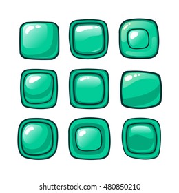 Bright cartoon turquoise vector buttons for web or game ui design